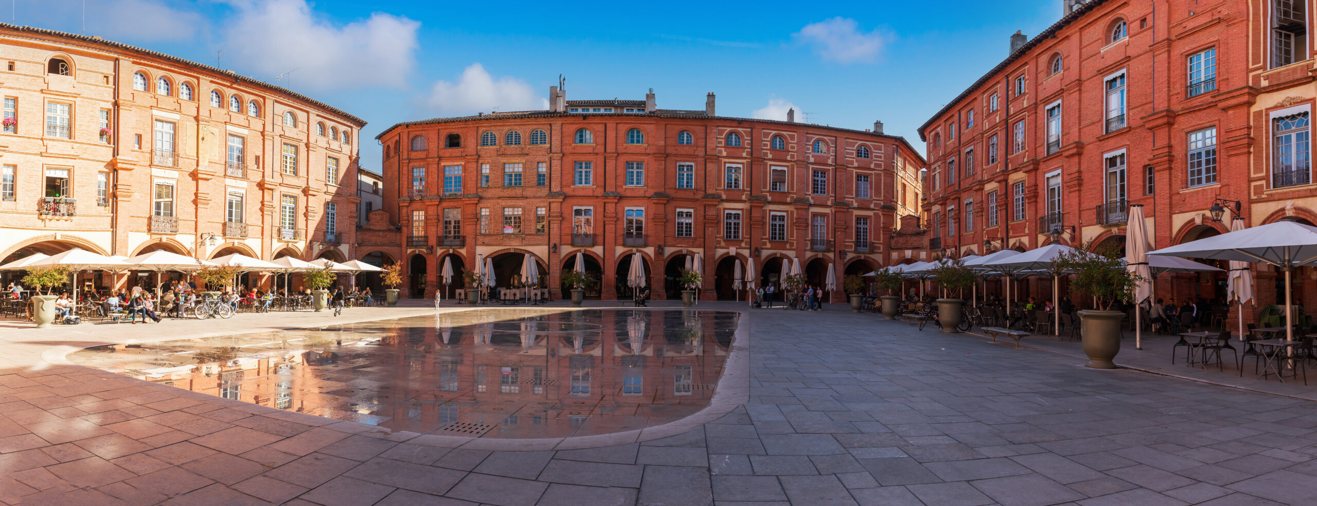 Nationale square and its water mirror in autumn in Montauban, in Tarn et Garonne, in Occitanie, France